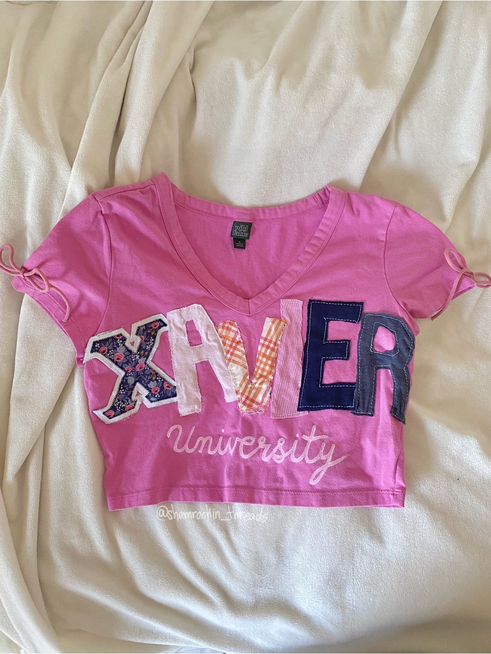 pink white and navy blue Xavier University gameday college merch hand sewn top